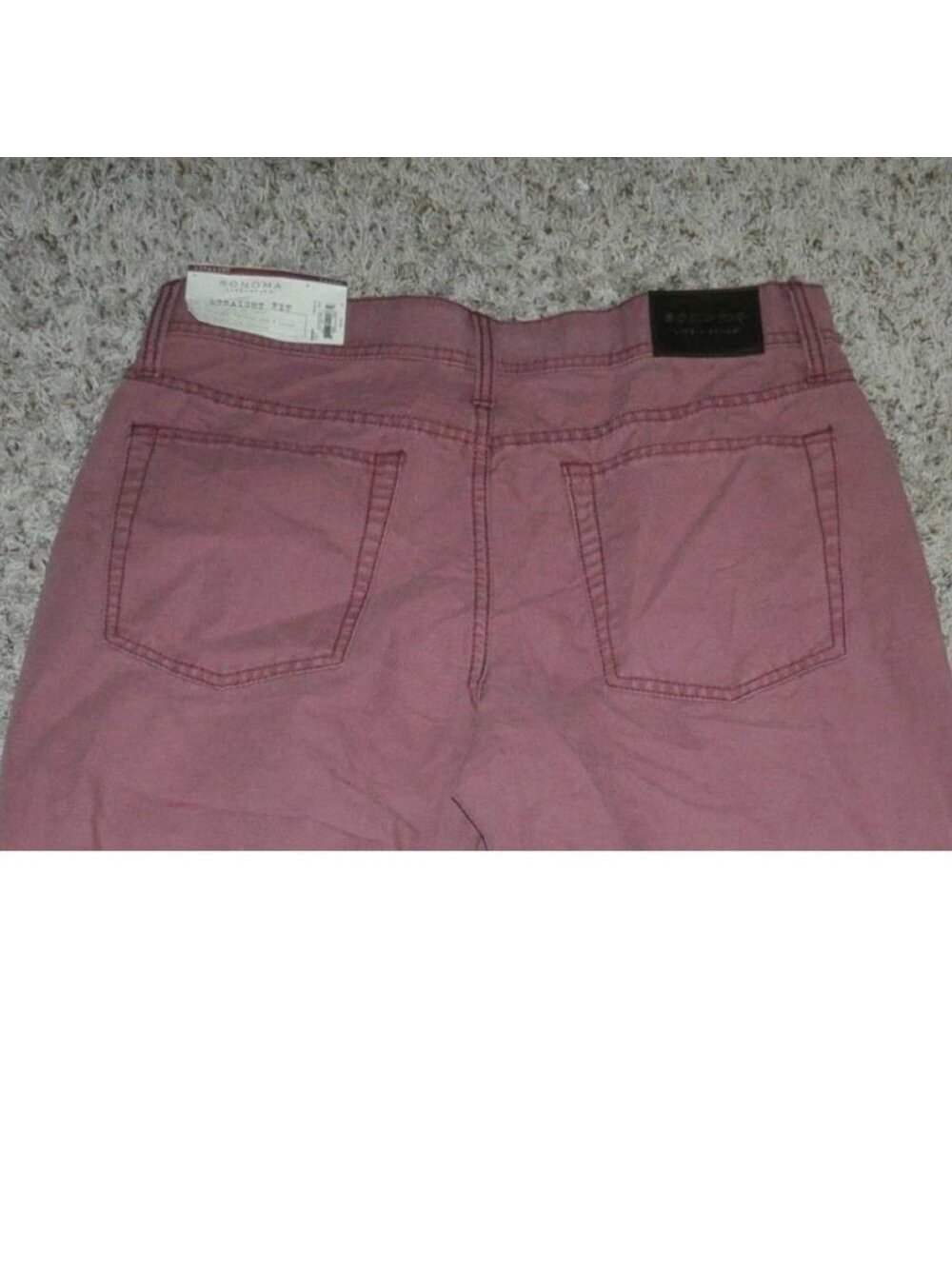 Mens Pants Red 36x30 Chino Flat Front Straight Fit 5 Pkt Khakis Cotton Sonoma — image 5 of 5